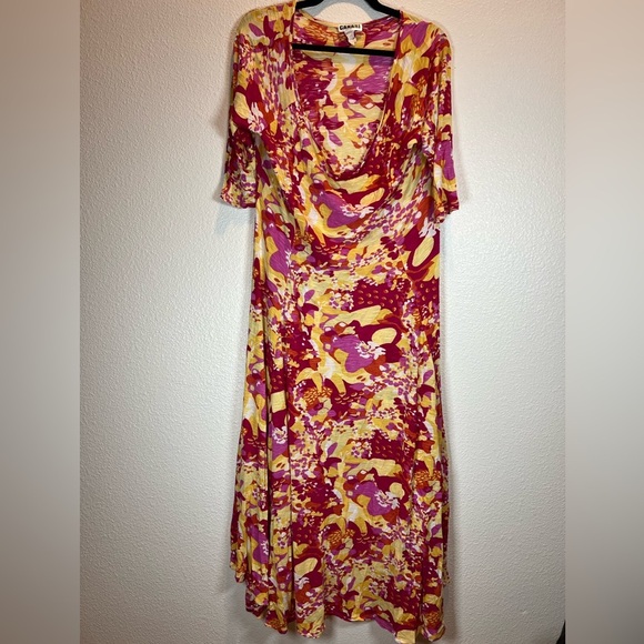 Canari Dresses & Skirts - Vintage Canari Cowl Neck Maxi Dress | XL Stretch Floral Boho Lightweight Rayon